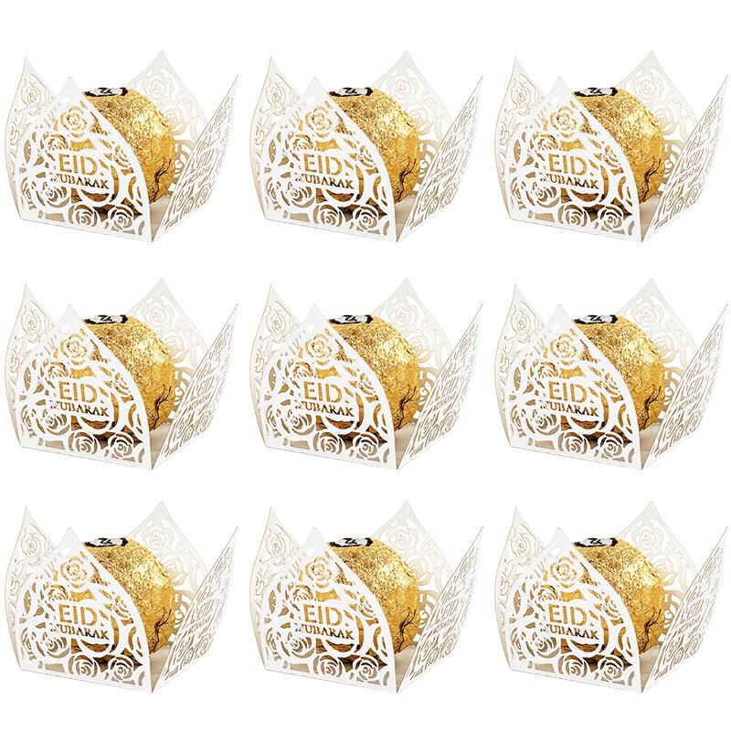 Envoltorios de Chocolate Eid Mubarak, Mini tazas para hornear, revestimiento para pasteles, Ramadán, caja de embalaje para dulces, suministros de decoración para fiestas Eid, 10-50 piezas