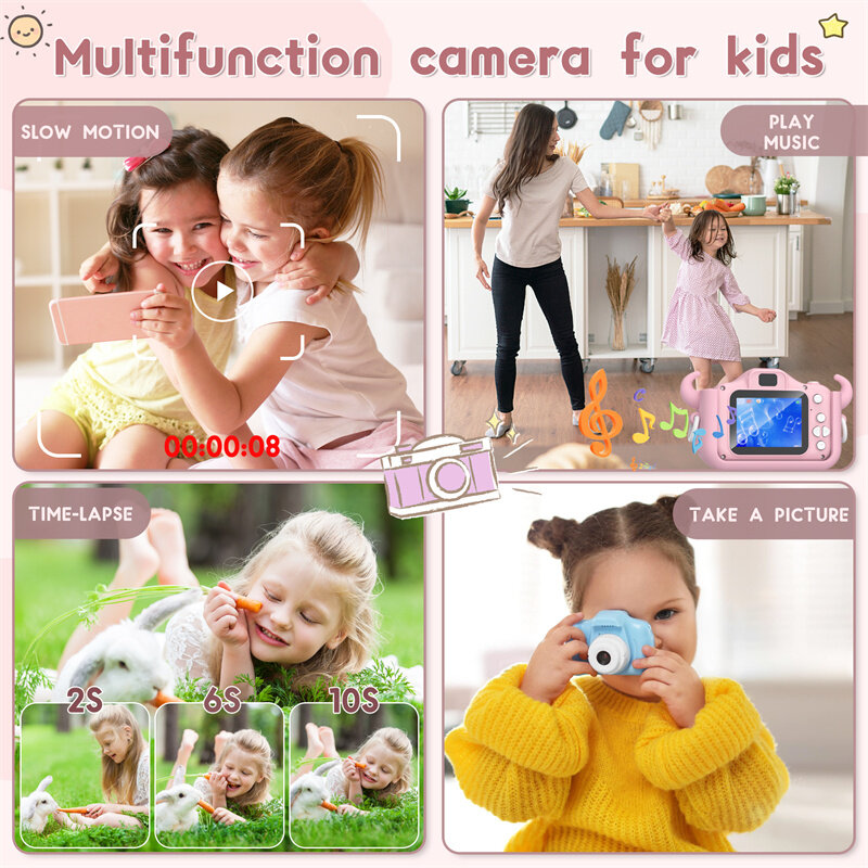 어린이용 디지털 카메라 완구, 미니 SLR 카메라, 귀여운 장난감, 생일 선물, HD 만화, 2 인치 스크린