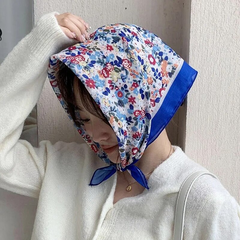 Beach Headbands Spring Fashion Headband Thin Scarves Women Neckerchief Cotton Scarves Korean Headbands Floral Square Scarf