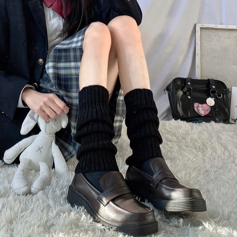 Winter Leg Warmers Women's Autumn Winter Knitted Foot Cover Long Socks White Y2K Punk Gothic Lolita Crochet Socks Boot Cuffs