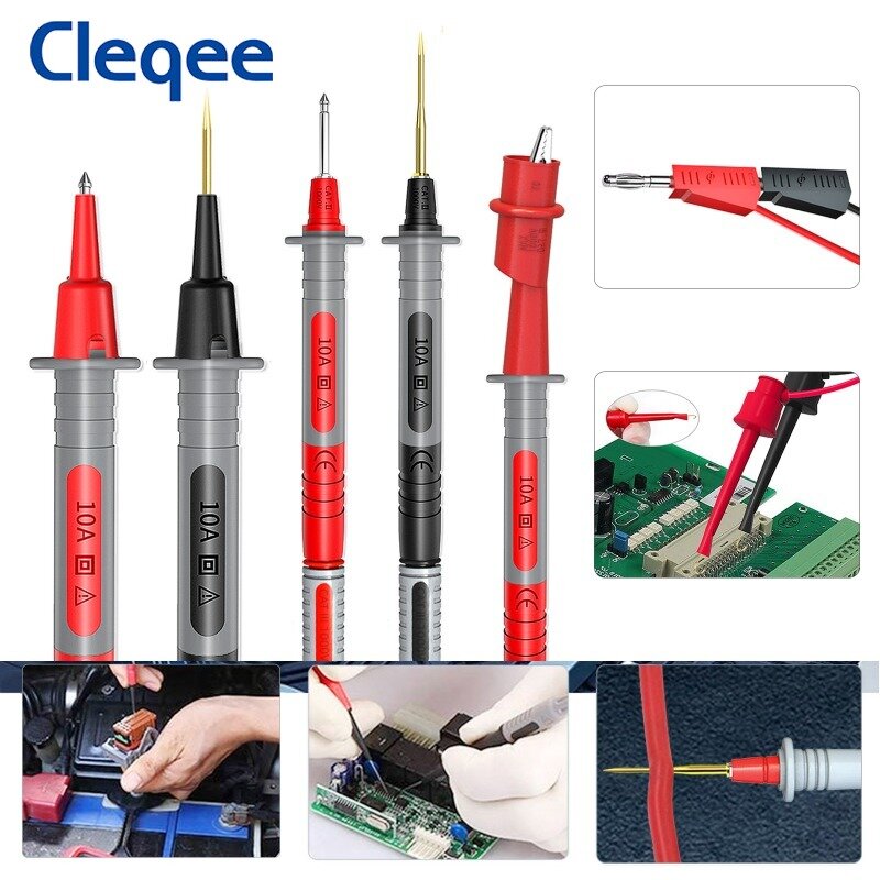 Cleqee-Kit de cables de prueba P1308B, conector Banana de 4MM para probar el Cable de gancho, multímetro reemplazable, sonda de alambre de prueba, pinza de cocodrilo, 18 Uds.