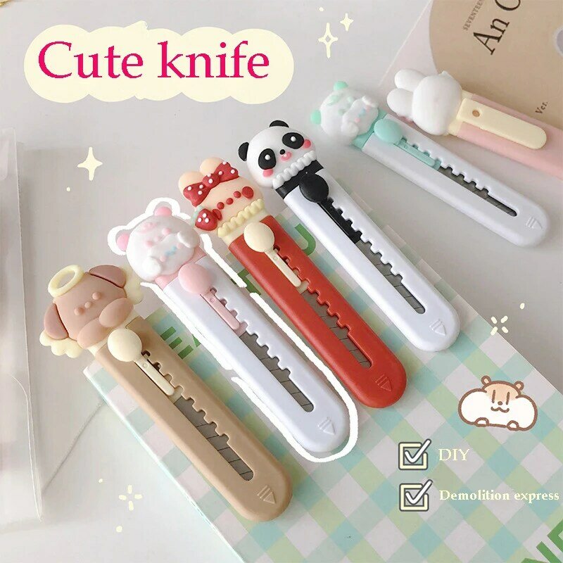 Cute Cartoon Animals Utility Knife, Mini artesanato de bolso, caixa de embrulho, cortador de papel, abridor de cartas, arte estudantil