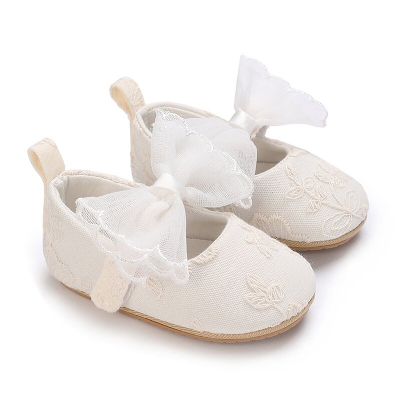 Niemowlęta dziewczynki księżniczki buty, miękka kokardka haftowany kwiat antypoślizgowe pierwsze buty Walker buty dla małego dziecka
