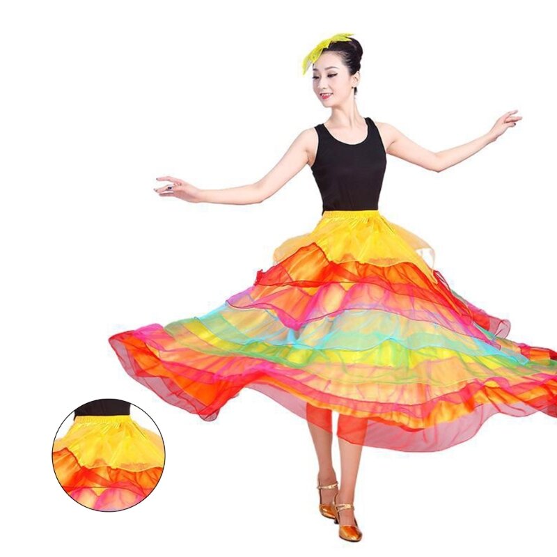 Y1UB Womens Spanish Dance Skirt Belly Dance Skirt Big Swing Flamenco Costume