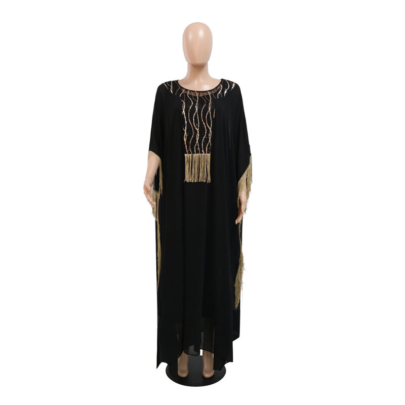 Xqy500050 Dubai Arabian Pailletten bestickte Fransen Sommer Sommerkleid Set Nahost muslimische Robe Kleidung für muslimische Frauen