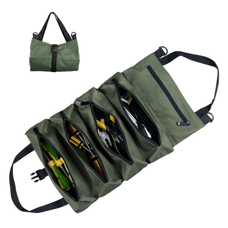 Small Tool Bag with 5 Zipper Pockets Wear-Resistant Tool Carry Bag Tool Roll Bag G5AB