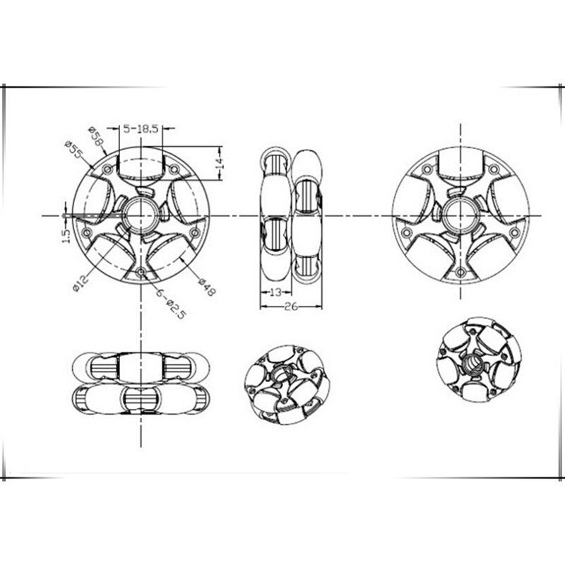 Rueda Omni de plástico de 2 piezas y 58mm para Robot, Kit de servomotor, rueda Omni 14135