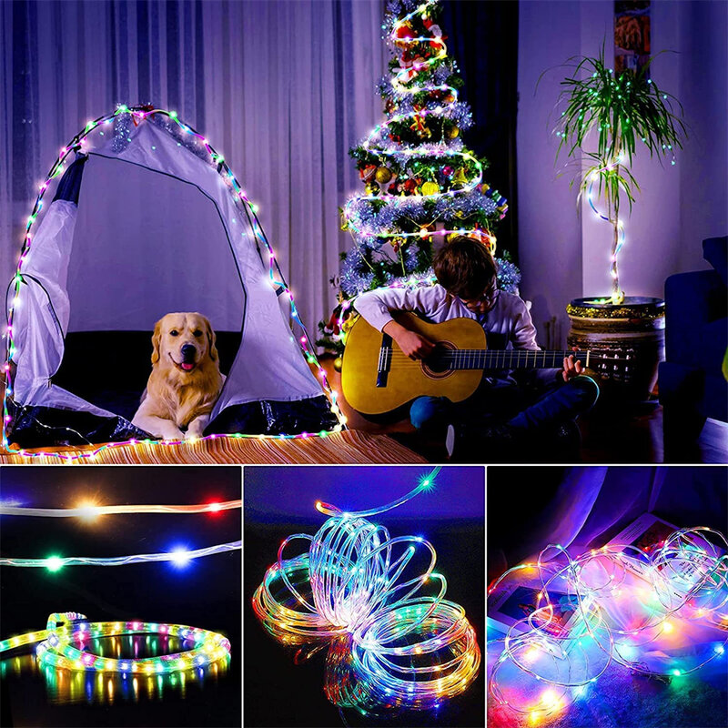 5M 10M Baterai Led RGB Tali Tabung Tali Lampu Peri Tahan Air Jalan Karangan Bunga Cahaya untuk Pohon Natal Pesta Dekorasi Luar Ruangan