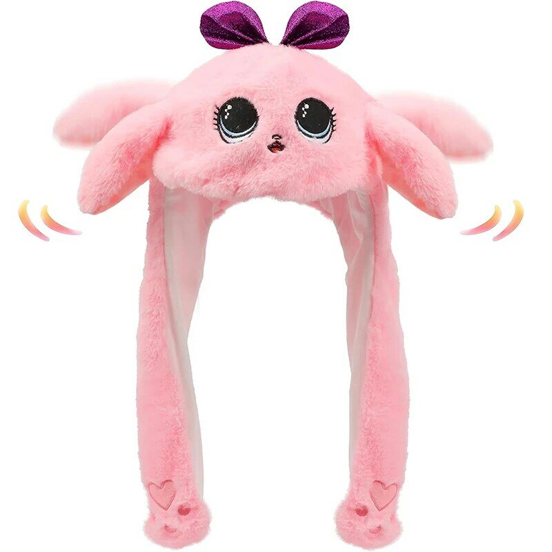 Sombrero con orejas de muñeca rosa para adultos y niños, gorro de felpa de Animal que se mueve, gorra divertida emergente, vestido para fiesta de disfraces