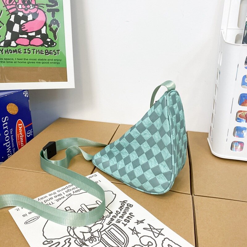 Tas Pria Kotak-kotak Warna Permen Mode Uniseks Tas Kurir Vintage Selempang Bahu untuk Tas Ponsel Pria Tunggal