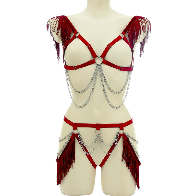 Соблазнительные комплекты из двух предметов, Женский комплект бикини с кисточками, бандаж, праздничная Женская одежда для 2023 года, цепочка для тела, сексуальный костюм