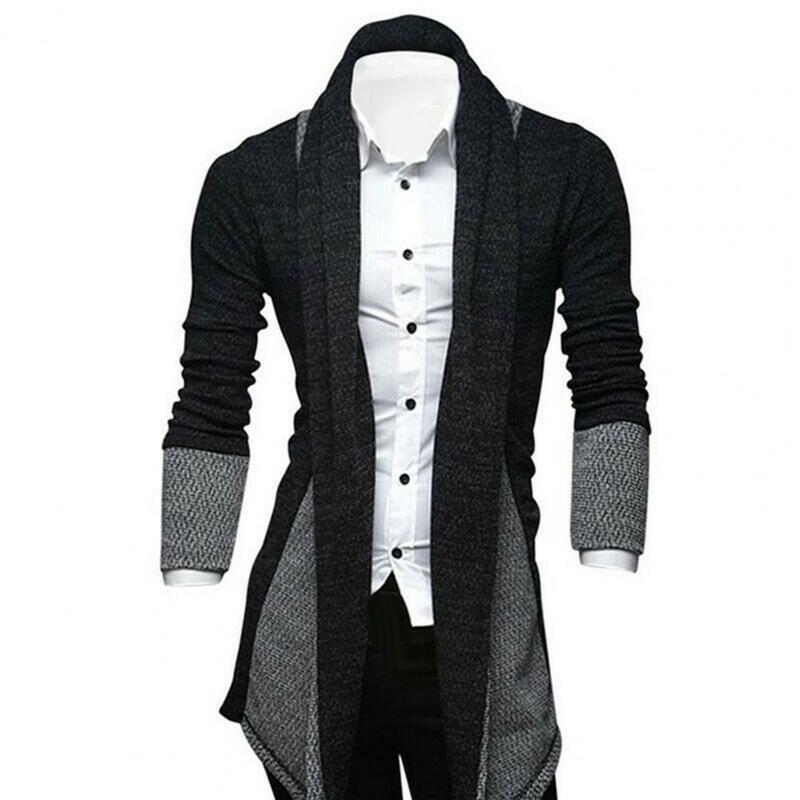 Cárdigan de manga larga con bloque de Color para hombre, suéter de punto ajustado, abrigo grueso, cárdigan de invierno