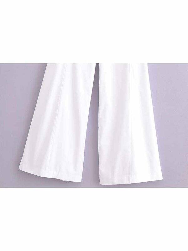Pantaloni da donna larghi bianchi con decorazione a cinturino di nuova moda 2024 da donna pantaloni da donna con cerniera laterale a vita media Vintage Mujer