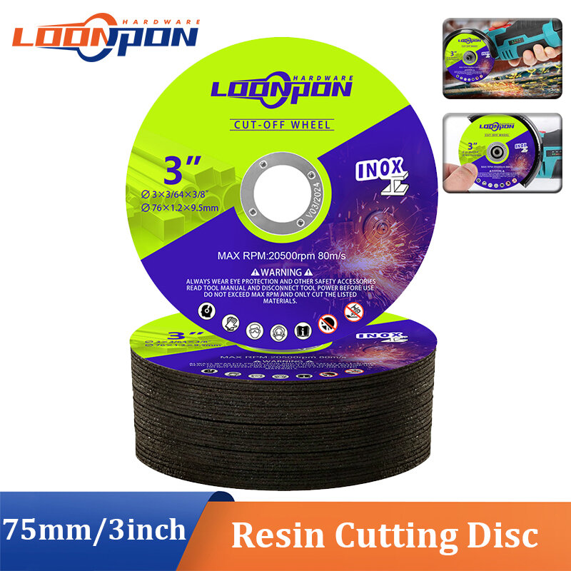 Loonpon-円形切断用の樹脂カッティングブレード,75mm/3インチ,9.5mm,ディスク,アングルグラインダー,金属用,ステンレス鋼