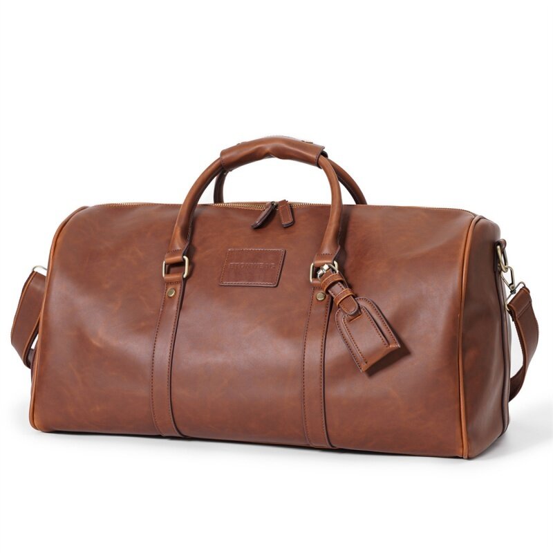 High Quality PU Leather Travel Bag Men Large Capacity Handbag Retro Luggage Bag With Shoe Pocket Male Casual Duffle Bag