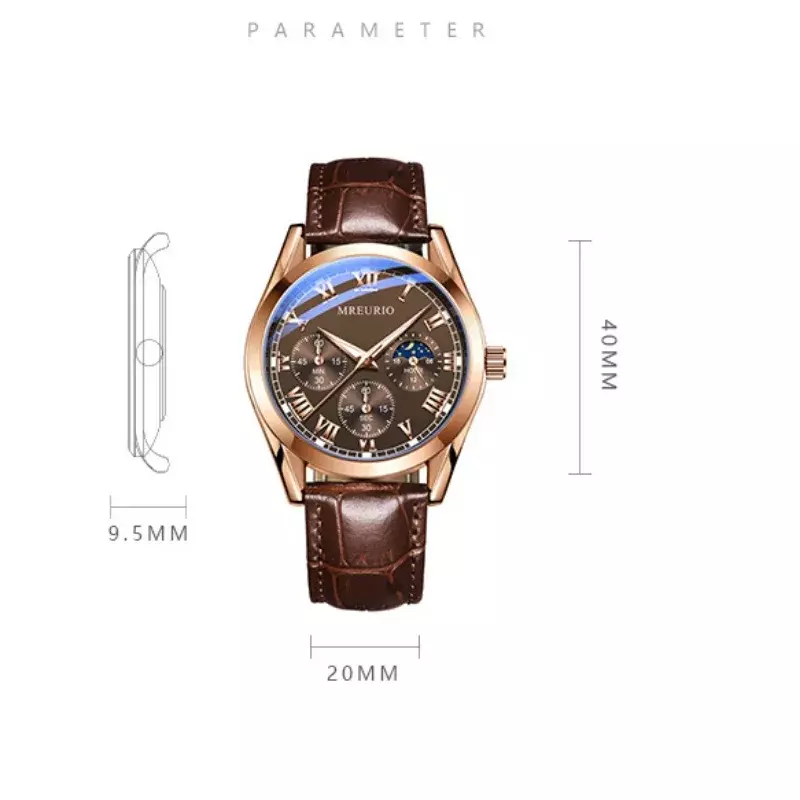 Relógio de quartzo de couro falso masculino, três olhos, relógios de pulso, marca de luxo, transporte da gota, moda