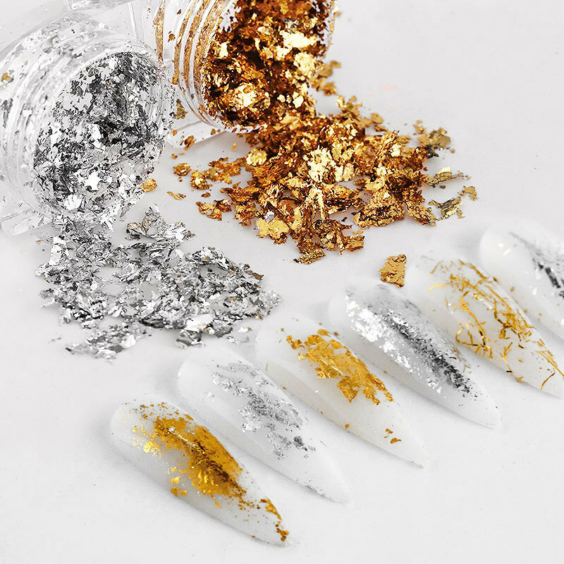 Premium Nail Art Supplie - 6 Boxes of Rhinestones, Foil, and Glass in Gold, Silver, and Champagne Glamorous Nail Art Accessories