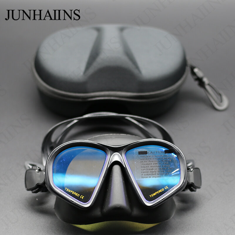 JUNHAIINS maschera per apnea in vetro temperato Set per Snorkeling maschera subacquea pieghevole tipo J con supporto per fotocamera