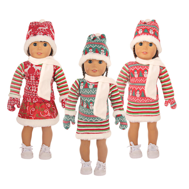 American Girl Doll Clothes para New Born Baby, Vestido de Natal, Alce, Papai Noel, Árvore, Terno para 43cm, OG Dolls Gift, 18"
