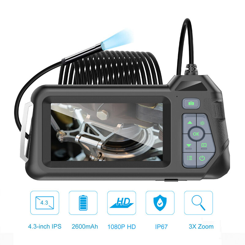 Industrial Endoscope Camera 1080P 4.3 " IPS Single Dual Lens Pipe Car Inspection Camera IP68 Waterproof 8 LEDs For Sewer Engine