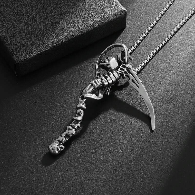 Classic Death Pendant Personalized Skull Sickle Casting Necklace Punk Style Hip Hop Sweater Accessory Party Favor