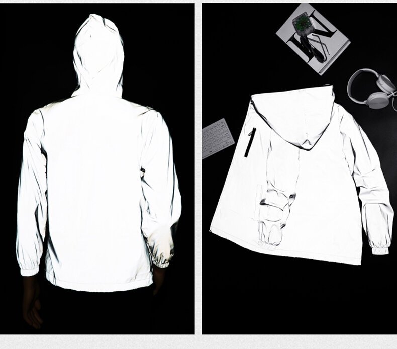 Spring Autumn Man Hooded Unisex Outdoor Running Windbreaker 3M Safety Reflective Jackets For Men