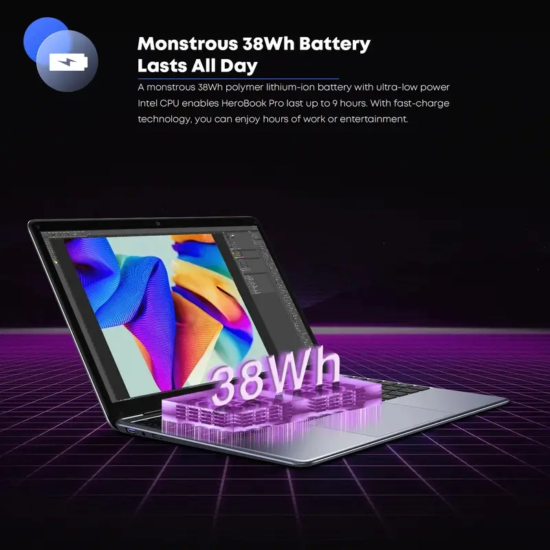 Laptop CHUWI HeroBook Pro 14.1 '', 256GB SSD 8GB RAM, Laptop z systemem Windows 11, 1TB SSD rozwinięcie, Intel Celeron wyświetlacz N4020, 2K FHD IPS