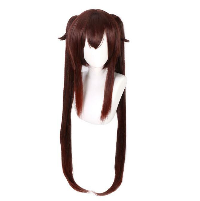 Hu Tao parrucca cosplay Genshin Impact cosplay doppia coda di cavallo parrucca sintetica in fibra di capelli lunghi cappello in similpelle
