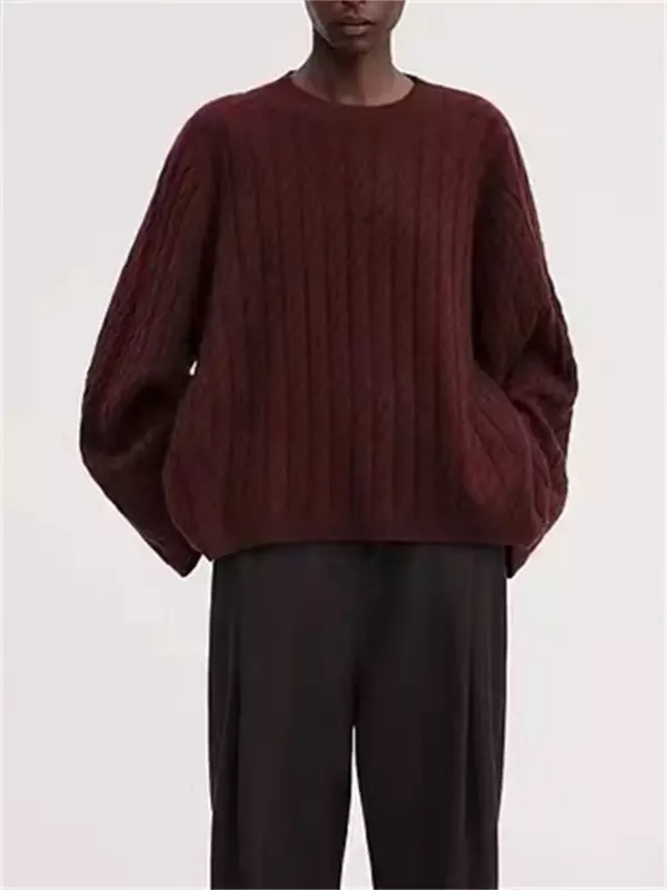 เสื้อถักนิตติ้งคอกลมเสื้อกันหนาวสีสดบิดลำลองเข้ากับทุกชุดสำหรับฤดูใบไม้ร่วงและฤดูหนาว