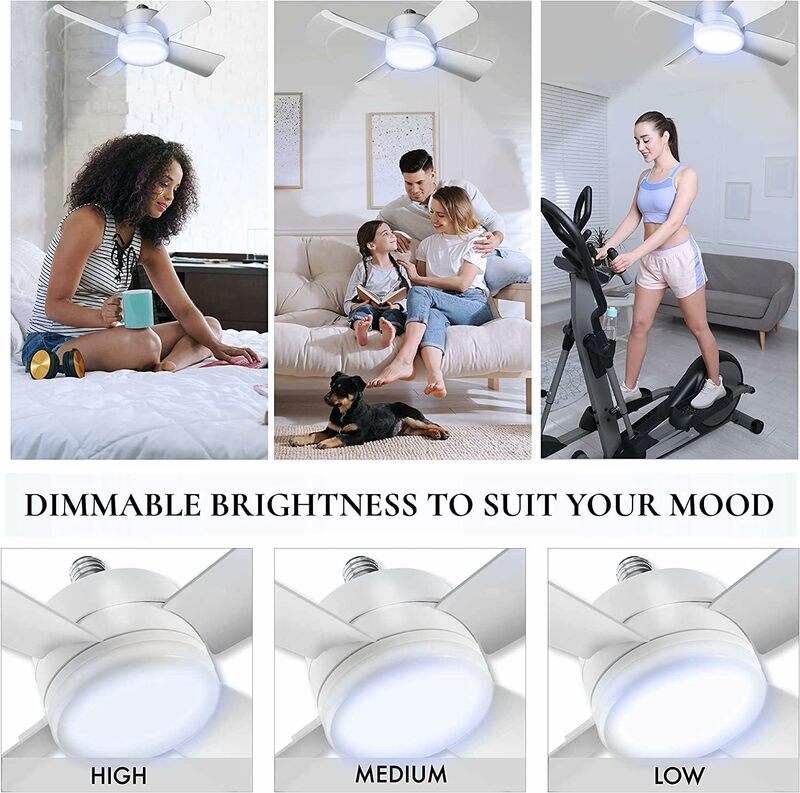 Socket Fan Light Original - Cool Light LED – Ceiling Fans with Lights and Remote Control, Replacement for Lightbulb - Bedroom