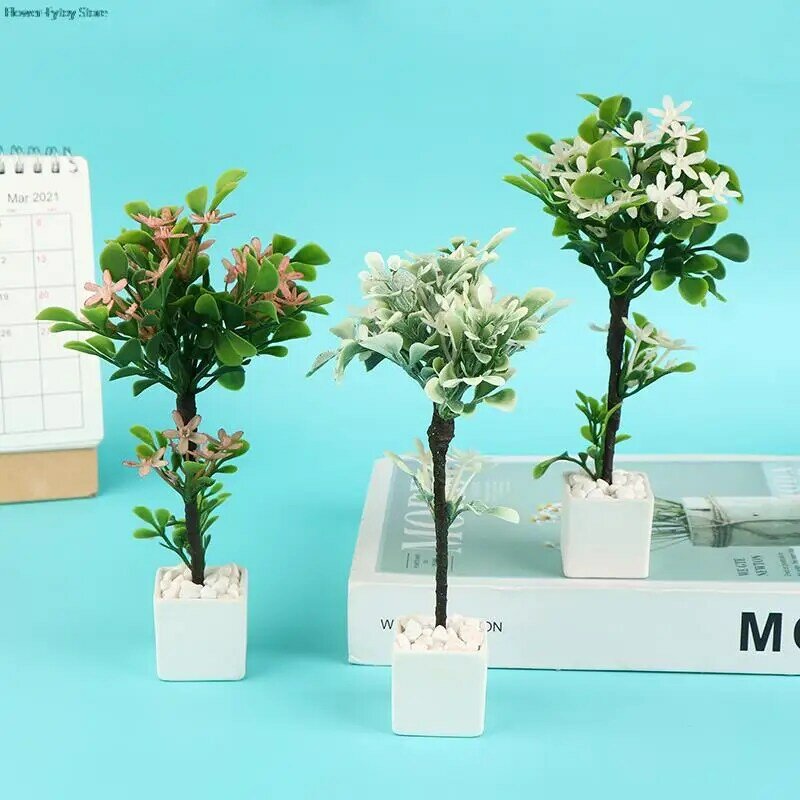 Green Tree Potted Modelo para Dollhouse, Mini Planta Simulação, Acessórios de Decoração, 1:12, 1Pc