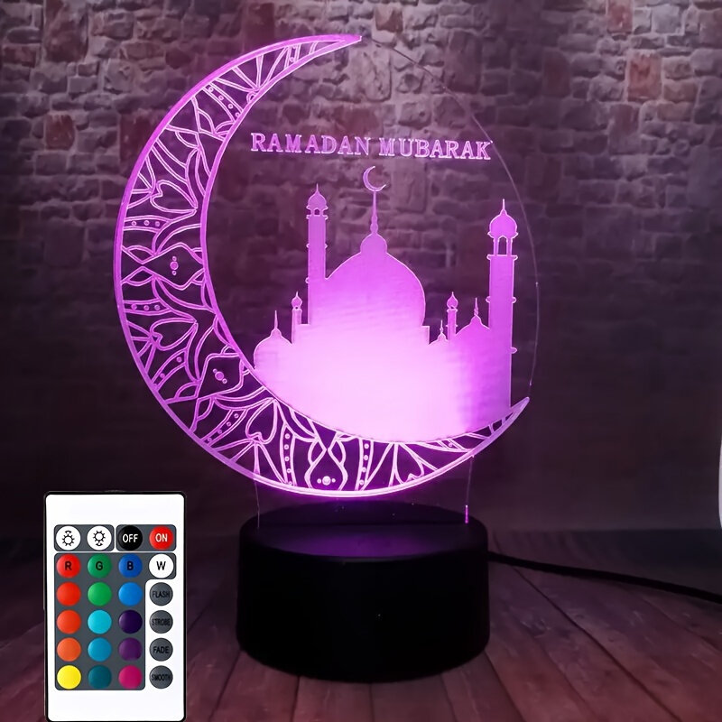 Ramadan Mubarak lampa LED Islam błogosławieństwo najlepsze życzenia złudzenie optyczne 3D światło nocne kolorowe lampka nocna dekoracje prezenty