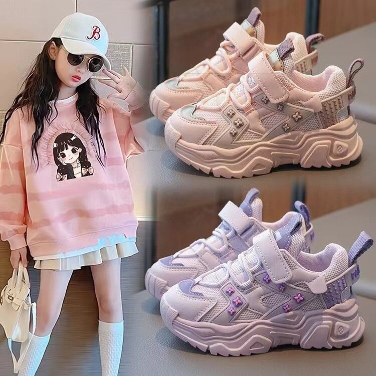 Spring & Autumn Breathable Girls Running Shoes Female Sneakers Fashion Air Mesh Sports Casual Size 26-37