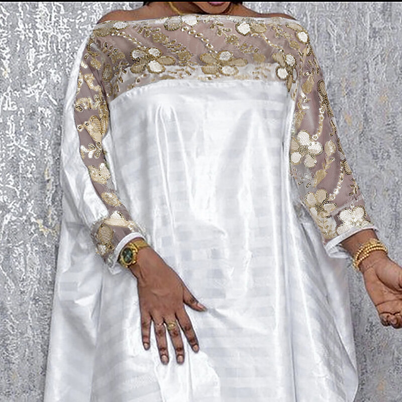 Gaun longgar payet ukuran Plus gaun cantik elegan mewah tembus pandang gaun untuk wanita gemuk musim panas 2023