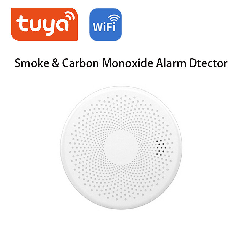 Датчик угарного дыма Tuya с Wi-Fi, датчик Пожарной Сигнализации 85 дБ, звуковое оповещение в режиме реального времени от приложения Tuya для безопасности