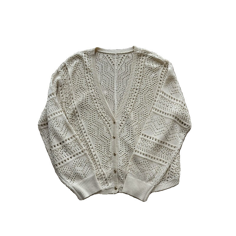 Camisola trançada de crochê manual para mulheres, estilo suave francês, cardigã protetor solar oco, jaqueta versátil, nova, primavera, verão