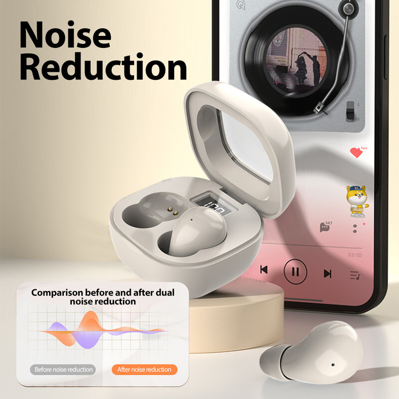 Mini fones de ouvido invisíveis com redução de ruído, fones de ouvido sem fio, estéreo hifi, TWS, Bluetooth 5.3, fones de ouvido para iPhone e Xiaomi