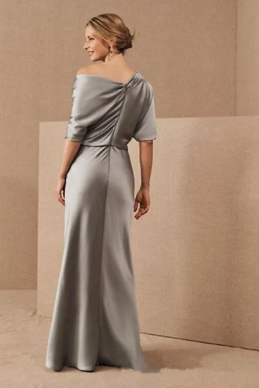 2024 Grey Elegant Mother Of The Bride Dresses Satin Floor Length Plus Size Mother Wedding Guest Dress Custom
