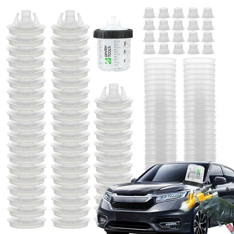 Sistema de pintura de taza dura transparente, Kit de pintura de coche reutilizable, herramientas y equipo con 50 tazas y tapas, pistolas de pulverización