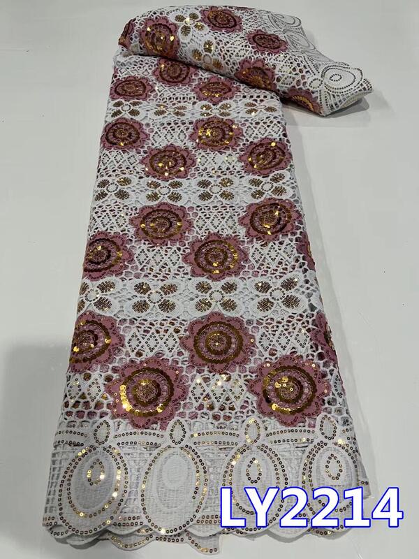 Tela de encaje francés africano con lentejuelas, malla de tul de alta calidad, vestido de novia nigeriano, costura de encaje, 5 yardas, LY2214, 2023