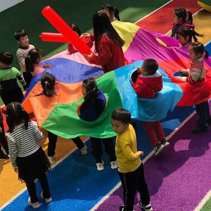Pengembangan Luar Ruangan Pelangi Payung Parasut Mainan Pelangi Warna-warni Lompat Karung Anak-anak Olahraga Luar Ruangan Payung Hadiah Anak-anak