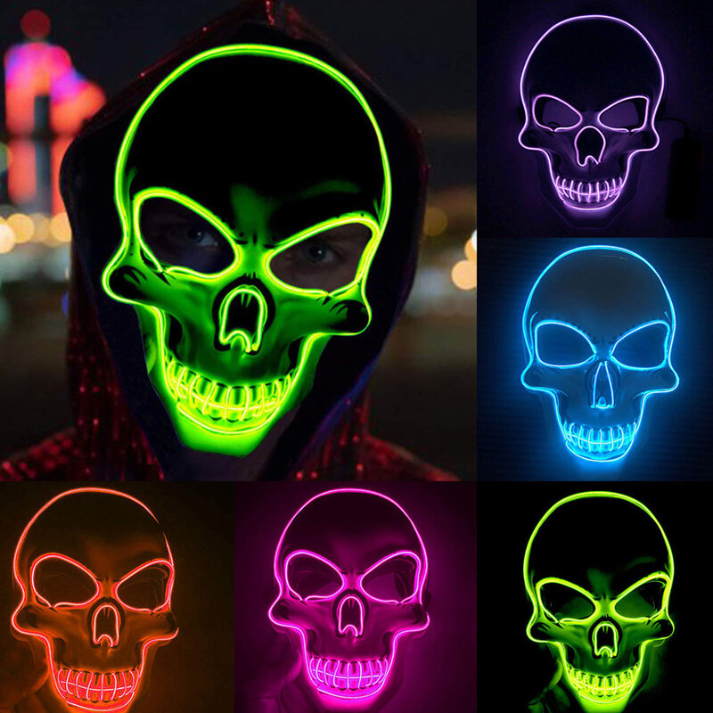 Led Light Neon Mask Up Party Masks The Purge Election Year Great Funny Mask Festival Cosplay Costume Supplies Glow Dark Skeleton