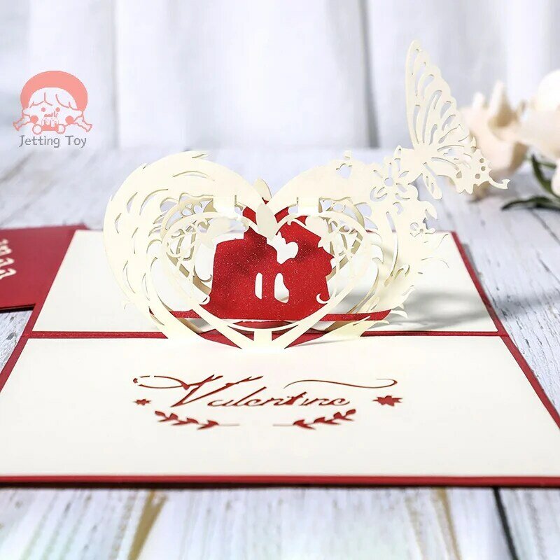 Happy Lovers 3D Pop Up Greeting Card W/Envelope Valentines Day Birthday Anniversary Invitation Greeting Card Couples Postcard