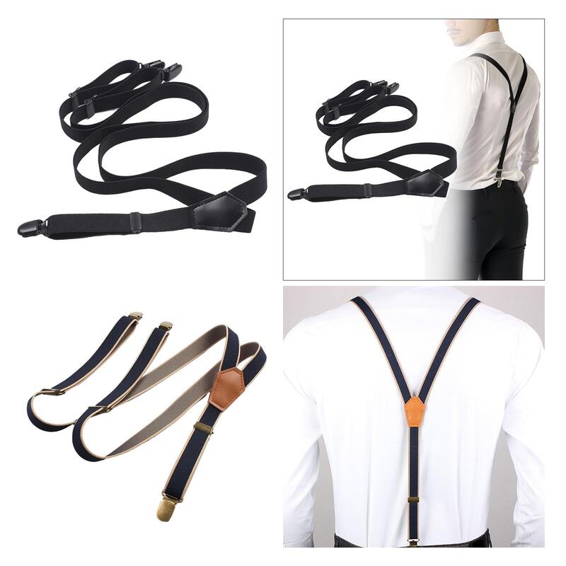 Men's Suspenders Y Back Casual Belt Durable 2cm Wide Adjustable Elastic Wide Suspenders with 3 Clips for Business Wedding