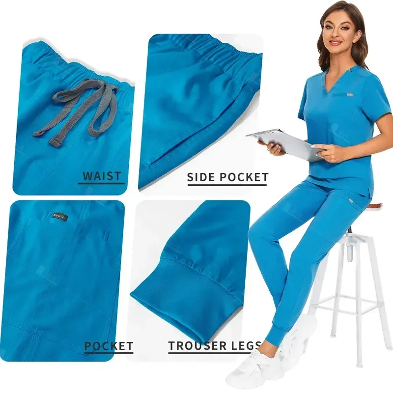ชุดยูนิฟอร์มทางการแพทย์สำหรับผู้หญิงชุดสครับ seragam suster แพทย์ชุดยูนิฟอร์มชุดผ่าตัดคลินิกชุดทำงานชุดพยาบาลชุด XS-XXL