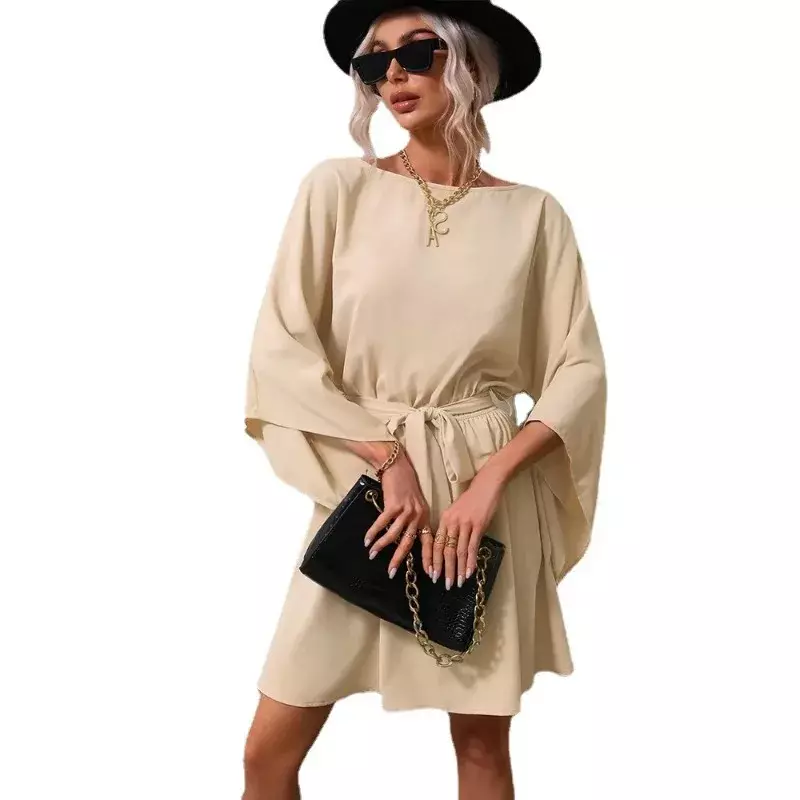 Женский пуловер с круглым вырезом, короткая юбка с поясом на резинке, темпераментное облегающее платье с длинным рукавом для дня рождения, YSQ49, новинка 2024