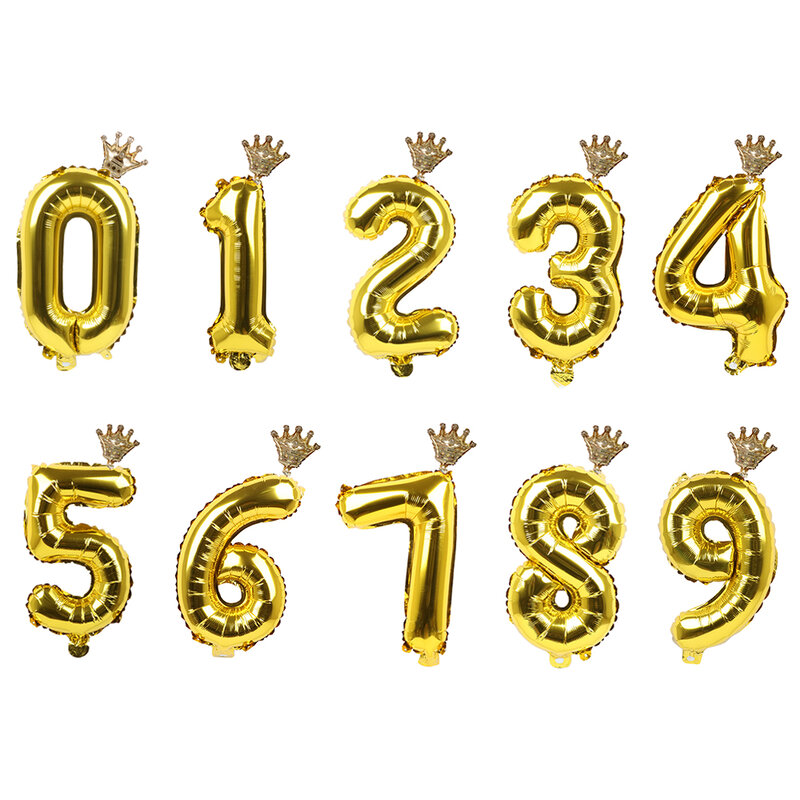 2 buah 32 inci balon Foil nomor pelangi dengan mahkota untuk anak-anak laki-laki perempuan dekorasi pesta ulang tahun pertama Globos figur emas mawar
