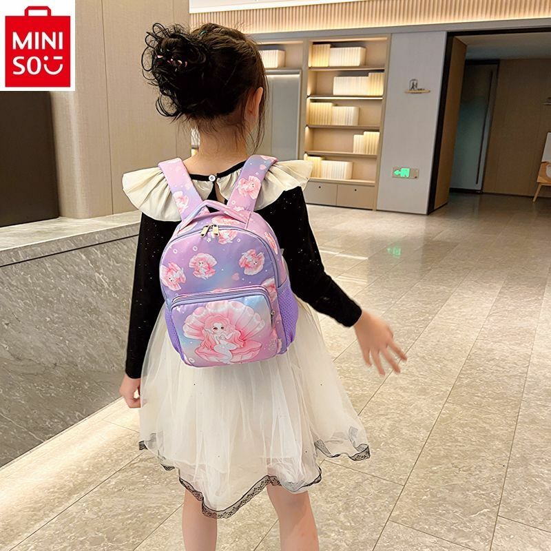 MINISO 2024 New Children's School Bag Cartoon Disney Cute Mermaid Boys and Girls Versatile Student Backpack