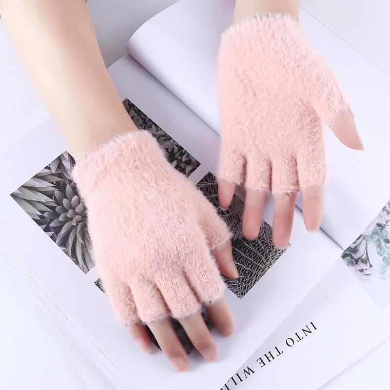 Warm Thicken Male Female Outdoors Cold Protection Warm Hand Accessories Half-finger Gloves Faux Fur Mittens Plush Gloves