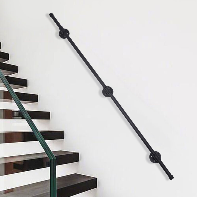 Wall Support Industrial Black Iron Loft Pipe, Handrail for Stairs,Rustic Black,Straight Style, 5ft